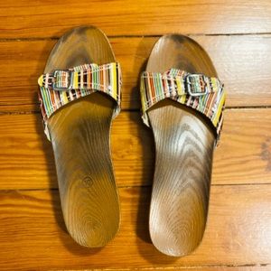 Dr Scholls striped buckle sandals